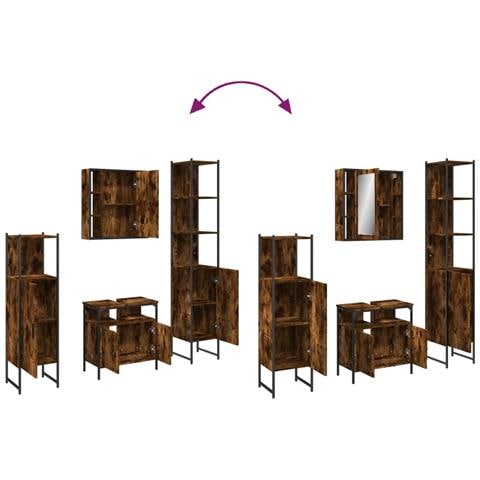 Set Mobili da Bagno 4 pz Rovere Fumo in Legno Multistrato - Foto 9