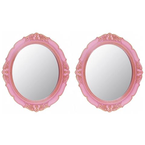 Set Di 2 Specchi Decorativi Vintage Rosa Da Parete 37,6 X 33,3 Cm - Foto 1