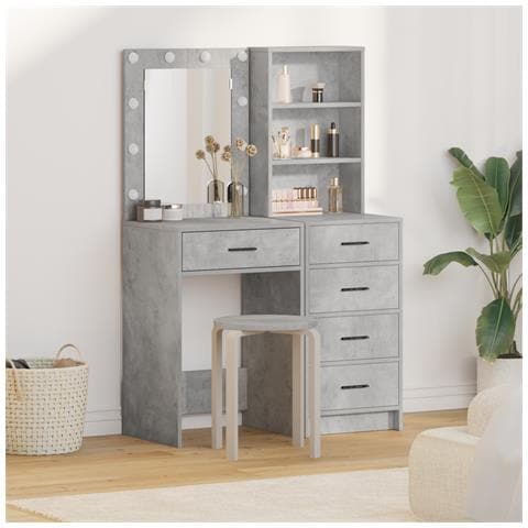 Set di 2 Pezzi di Vanity con LED Grigio Cemento in Legno Ingegnerizzato - Foto 2
