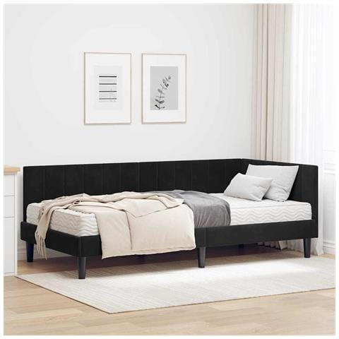 Cornice del letto ad angolo Nero 90 x 200 cm Velluto - Foto 2
