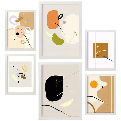 Set Di 6 Stampe Collezione Di Poster Minimalisti Con Estetica Collage Per La Decorazione D'interni A3 & A4 Cornice Bianca - Foto 1