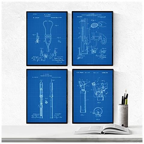 Set Di 4 Stampe Blu Fogli Con Brevetti Attrezzature Mediche Impostare Manifesti Con E Vecchi Brevetti Scegli Il Colore Che Gradite Senza Cornice A4 - Foto 1