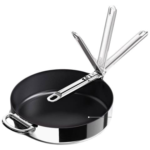 Padella Space Steel Acciaio Inox 28 Cm Antiaderente Per Cucina Salutare Manico Pieghevole Adatta Per Induzione Colore Acciaio - Foto 1