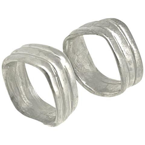 Coppia Di Anelli Quadrati, Linee In Argento Sterling, 10µ - Foto 1