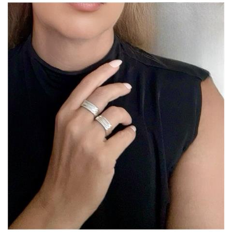 Coppia Di Anelli Quadrati, Linee In Argento Sterling, 10µ - Foto 2