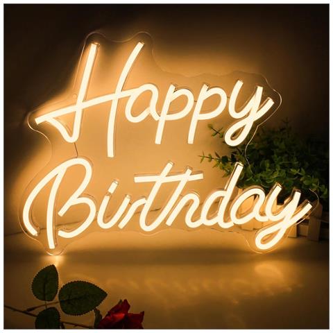 Insegna Al Neon Led ""buon Compleanno"" - Luce Acrilica 42x32cm Per Decorazioni Feste - Foto 2