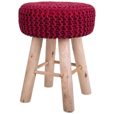 Sgabello Rosso In Cotone Intrecciato E Legno 32x32x44h - Foto 1