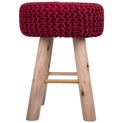 Sgabello Rosso In Cotone Intrecciato E Legno 32x32x44h - Foto 2