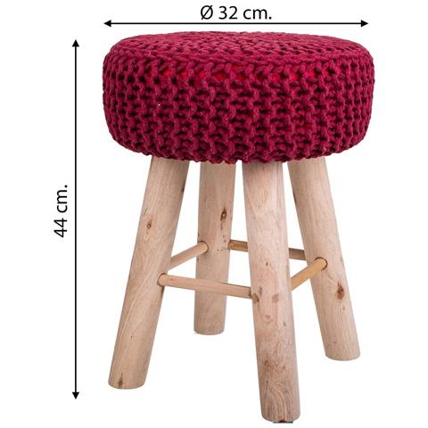Sgabello Rosso In Cotone Intrecciato E Legno 32x32x44h - Foto 6