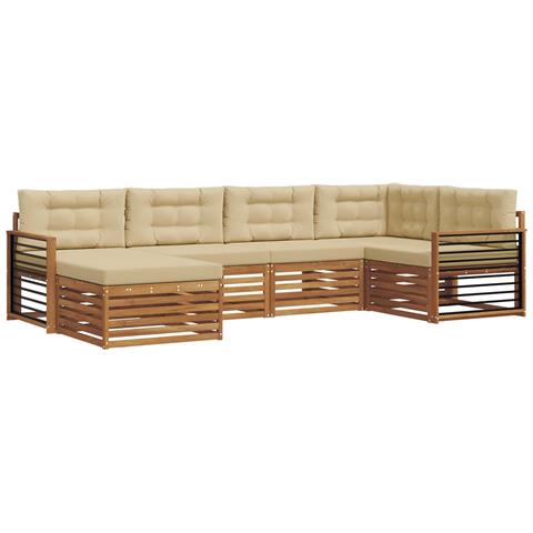 Set di divani da esterno con cuscino 6 pcs Naturale e Beige - Foto 1
