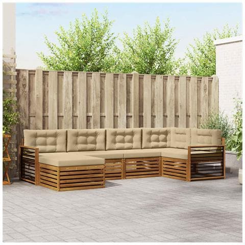 Set di divani da esterno con cuscino 6 pcs Naturale e Beige - Foto 2