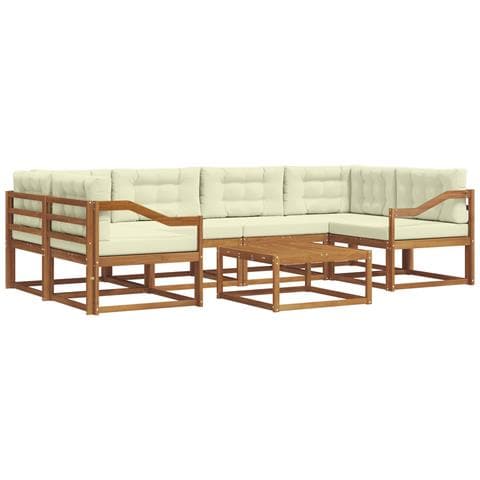 Set di divani da esterno con cuscino 7 pcs Naturale e Crema - Foto 1