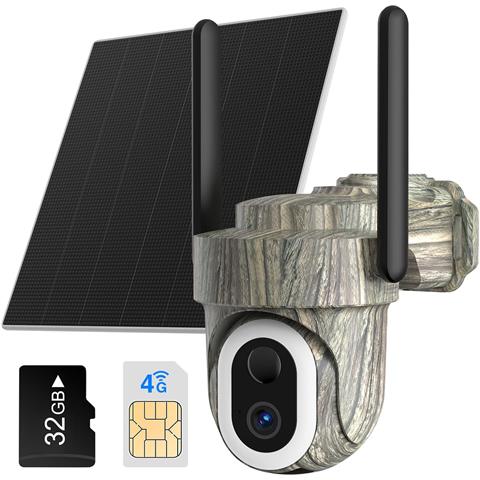 Telecamera Con Sim 4g Per Esterno, 2k Telecamere Senza Fili Con Pannello Solare,visione Notturna A Colori,rilevamento Umano Pir,ip66 Mimetica - Foto 1