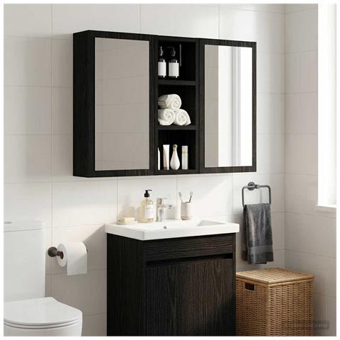 Armadio da bagno a muro Rovere Nero 20 x 10 x 50 cm - Foto 2
