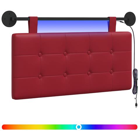 Testiera sospesa Con luce LED Rosso Vino Similpelle - Foto 1