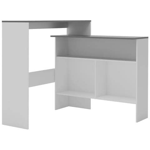 Tavolo Bar con 2 Piani d'Appoggio Bianco e Grigio 130x40x120cm - Foto 2