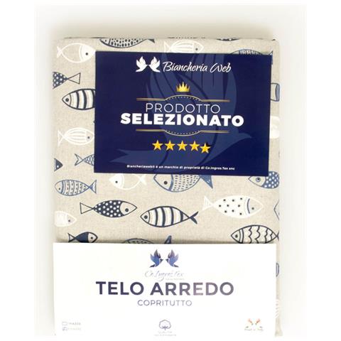 Telo Arredo Granfoulard Copritutto Cotone Made Italy Vari Disegni Arredatutto Copriletto Multiuso 2 Piazze Pesci Azzurro - Foto 5
