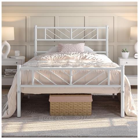 Letto Singolo Yaheetech In Ferro 90x200cm - Testiera Industriale, Nero, Moderno - Foto 8