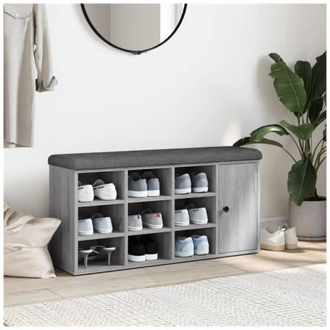 Panca Porta Scarpe Grigio Sonoma 102x32x50 Cm Legno Multistrato - Foto 3