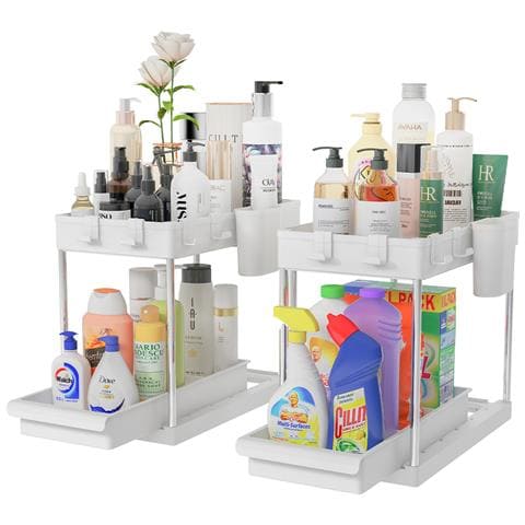 Set 2 Organizer Sottolavello Bianco Bagno Cucina Cassetto Scorrevole Salvaspazio - Foto 1