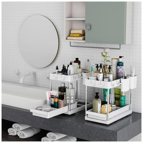 Set 2 Organizer Sottolavello Bianco Bagno Cucina Cassetto Scorrevole Salvaspazio - Foto 5