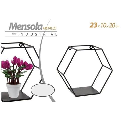 Trade Shop - Mensola Esagonale Bacheca Parete Metallo Classico Moderno Nero 23x10x20cm 822193 - Foto 1