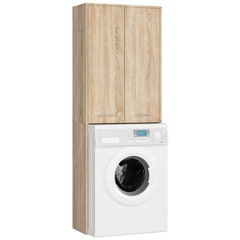 Mobile Alto, Collona da Bagno FIN per Lavatrice, 2 ante, 64x30x180 cm, Colore Sonoma Quercia - Foto 1