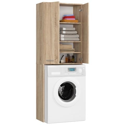 Mobile Alto, Collona da Bagno FIN per Lavatrice, 2 ante, 64x30x180 cm, Colore Sonoma Quercia - Foto 2