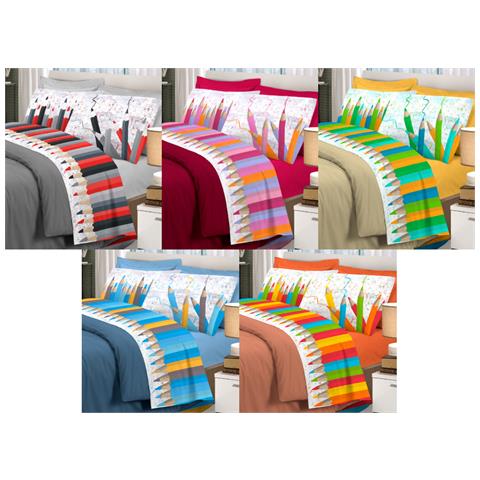 Completo Lenzuola Linea Pensieri Delicati 100% Cotone Disegno Matitoni Singolo Rosa - Foto 2