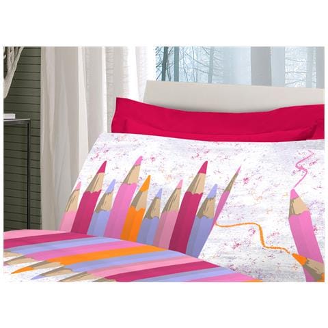 Completo Lenzuola Linea Pensieri Delicati 100% Cotone Disegno Matitoni Singolo Rosa - Foto 5