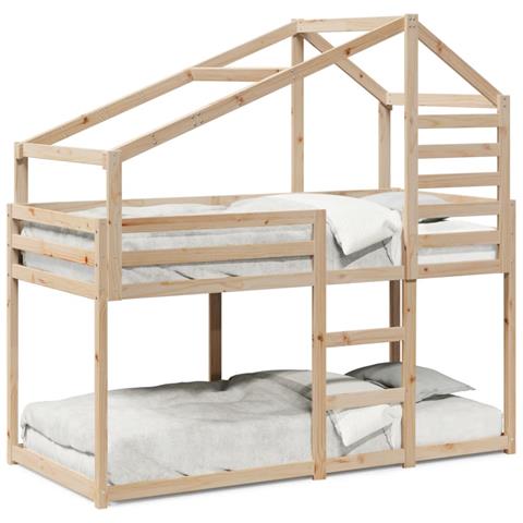 Letto A Castello Con Tetto 80x200 Cm In Legno Massello Di Pino - Foto 1