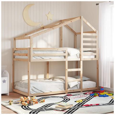 Letto A Castello Con Tetto 80x200 Cm In Legno Massello Di Pino - Foto 8