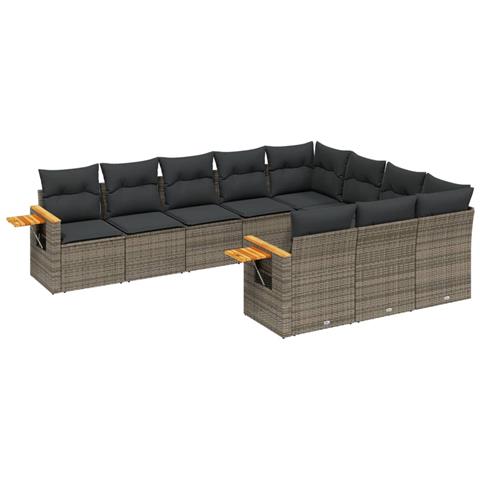 Set Divano Da Giardino 10 Pz Con Cuscini Grigio In Polyrattan - Foto 2