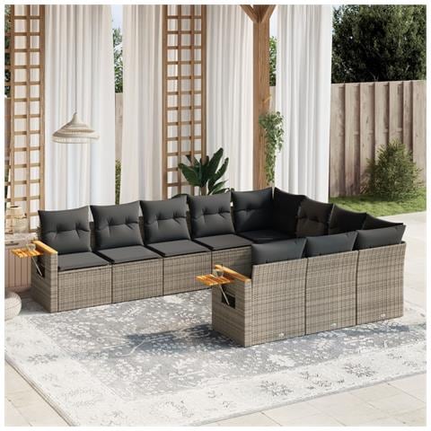 Set Divano Da Giardino 10 Pz Con Cuscini Grigio In Polyrattan - Foto 1