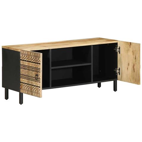 Mobile Porta Tv Nero 105x33,5x46 Cm Legno Massello Mango Grezzo - Foto 2