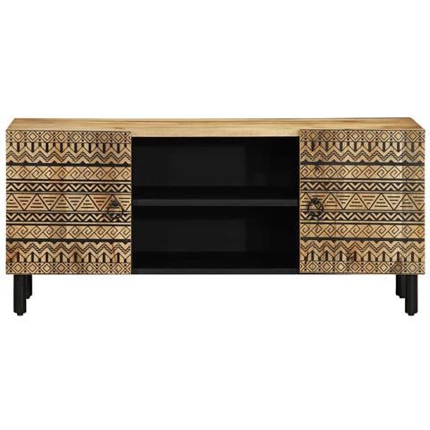 Mobile Porta Tv Nero 105x33,5x46 Cm Legno Massello Mango Grezzo - Foto 3