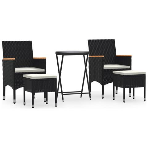 Set da Bistrot per Giardino 5pz Polyrattan Vetro Temperato Nero - Foto 1