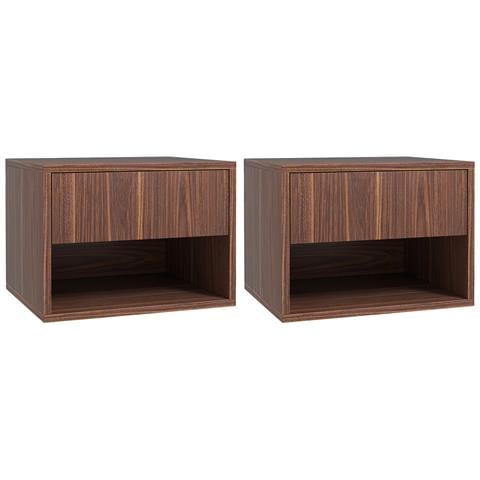 Set 2 Comodini Sospesi con Cassetto e Ripiano Inferiore Aperto, in Legno, 40x34x29 cm, Marrone - Foto 1