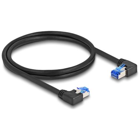 Cavo di rete RJ45 Cat. 6A S /FTP angolato destro /sinistro 1 m nero - Foto 1