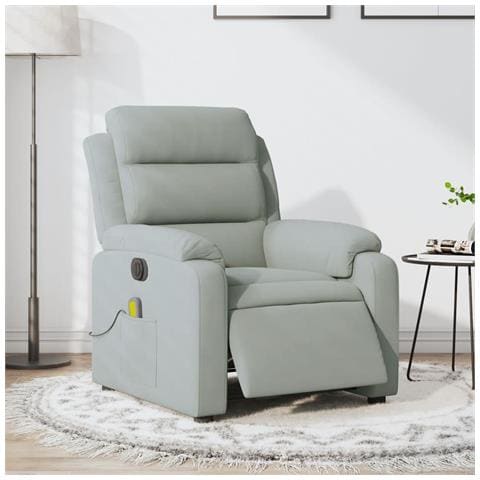 Poltrona Elettrica Massaggi Reclinabile Grigio Chiaro Velluto - Foto 1