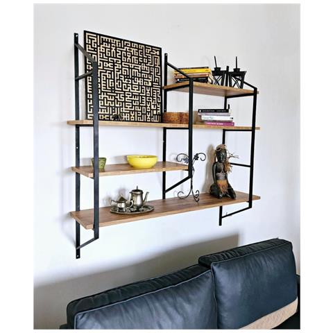 Yomi Scaffale A Parete In Metallo Progettato - 4 Unità Di Deposito - Legno E Nero - Foto 1