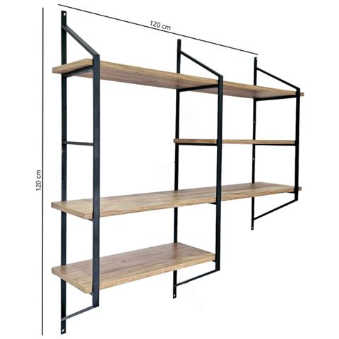Yomi Scaffale A Parete In Metallo Progettato - 4 Unità Di Deposito - Legno E Nero - Foto 2