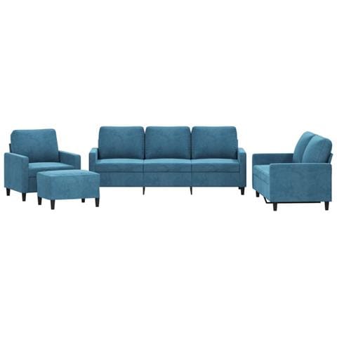 Set di Divani 4 pz con Cuscini Blu in Velluto - Foto 1