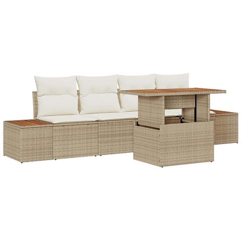 Set da Pranzo da Giardino 5 Pezzi con Cuscini Beige in Polyrattan e Acacia - Foto 1