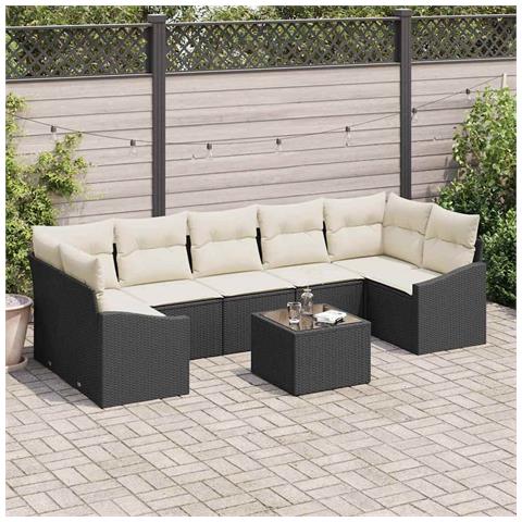 Set di divani da giardino da 8 pezzi con cuscini in polyrattan nero - Foto 2
