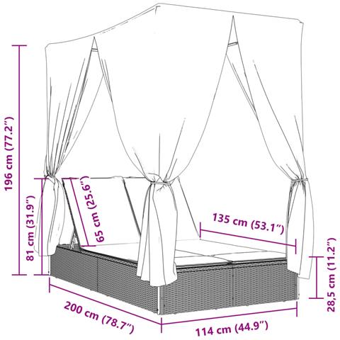 Lettino Prendisole con Tetto e Tende Nero in Polyrattan - Foto 9