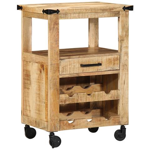 Carrello da Cucina 55x40x80 cm in Legno Massello Rustico di Mango - Foto 1