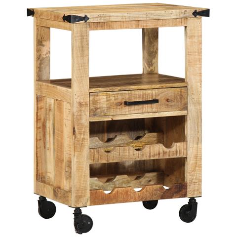 Carrello da Cucina 55x40x80 cm in Legno Massello Rustico di Mango - Foto 2