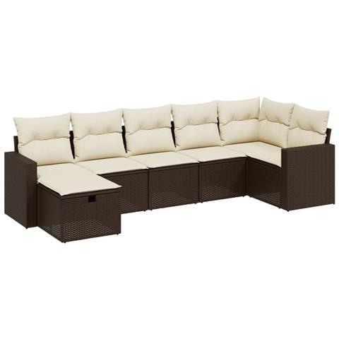 Set Divani da Giardino 7 pz con Cuscini Marrone in Polyrattan - Foto 1
