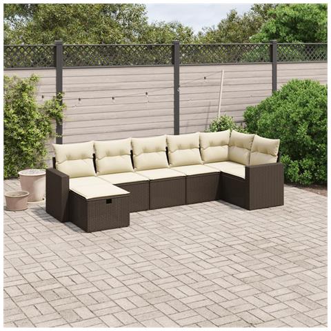 Set Divani da Giardino 7 pz con Cuscini Marrone in Polyrattan - Foto 2